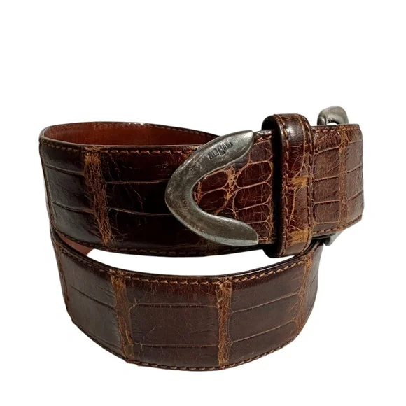Vintage POLO RALPH LAUREN Brown American Alligator Women's Belt Unisex 28